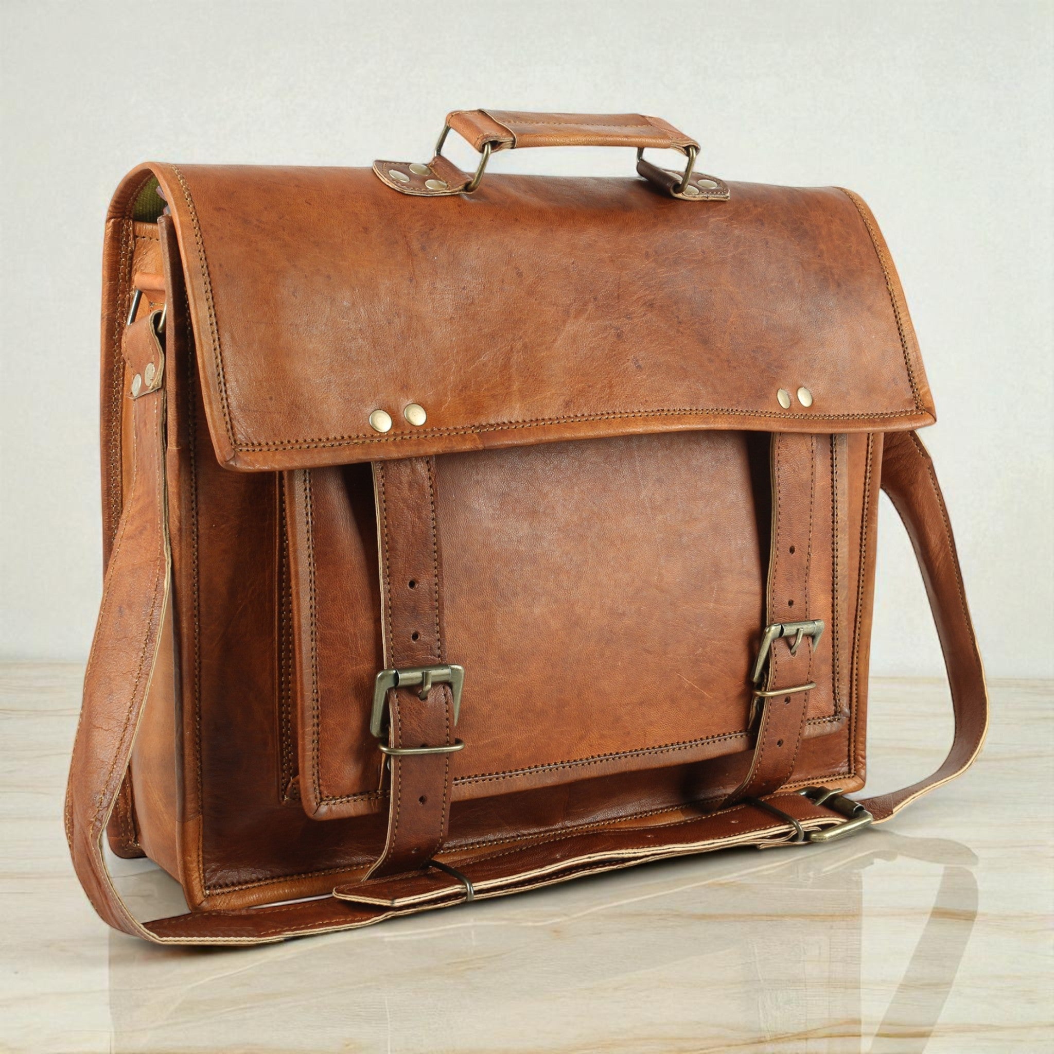 Full Grain Leather Laptop Satchel Messenger Bag