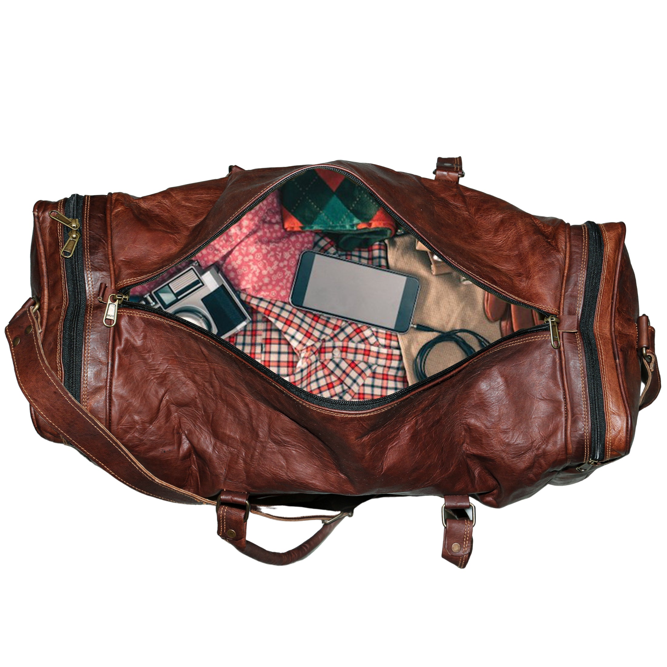 Leather Weekender Travel Duffle Bag