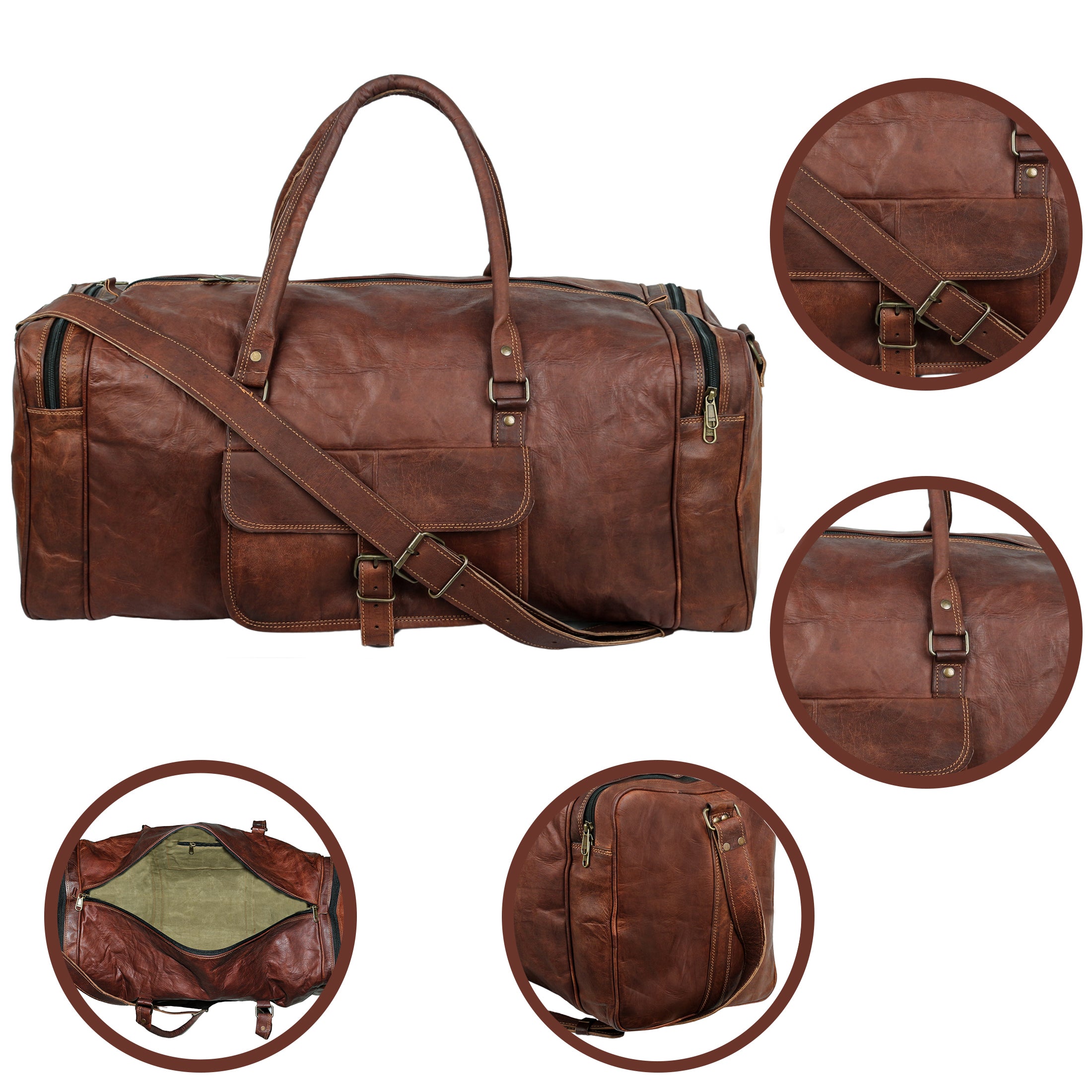 Leather Weekender Travel Duffle Bag
