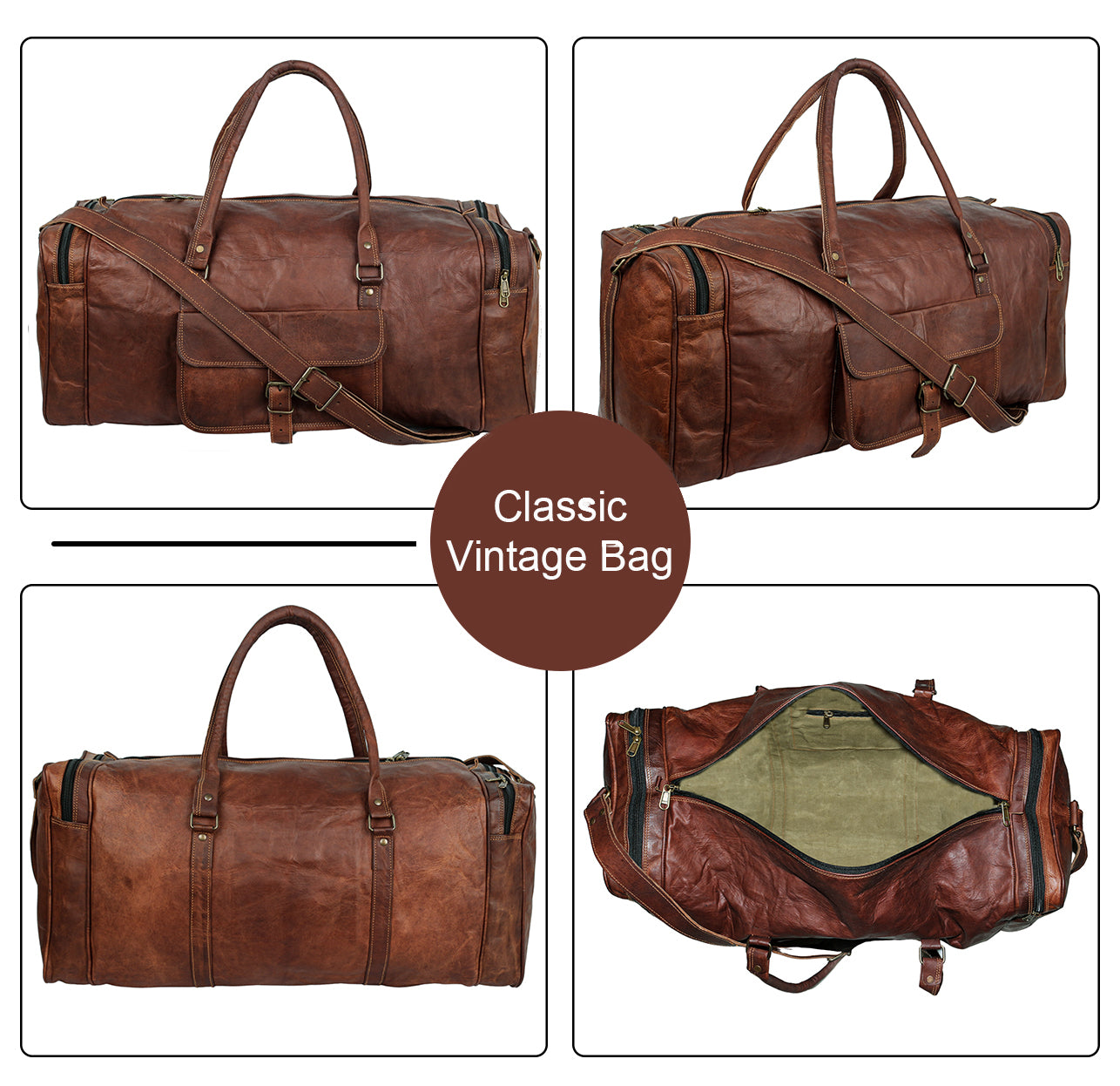 Leather Weekender Travel Duffle Bag