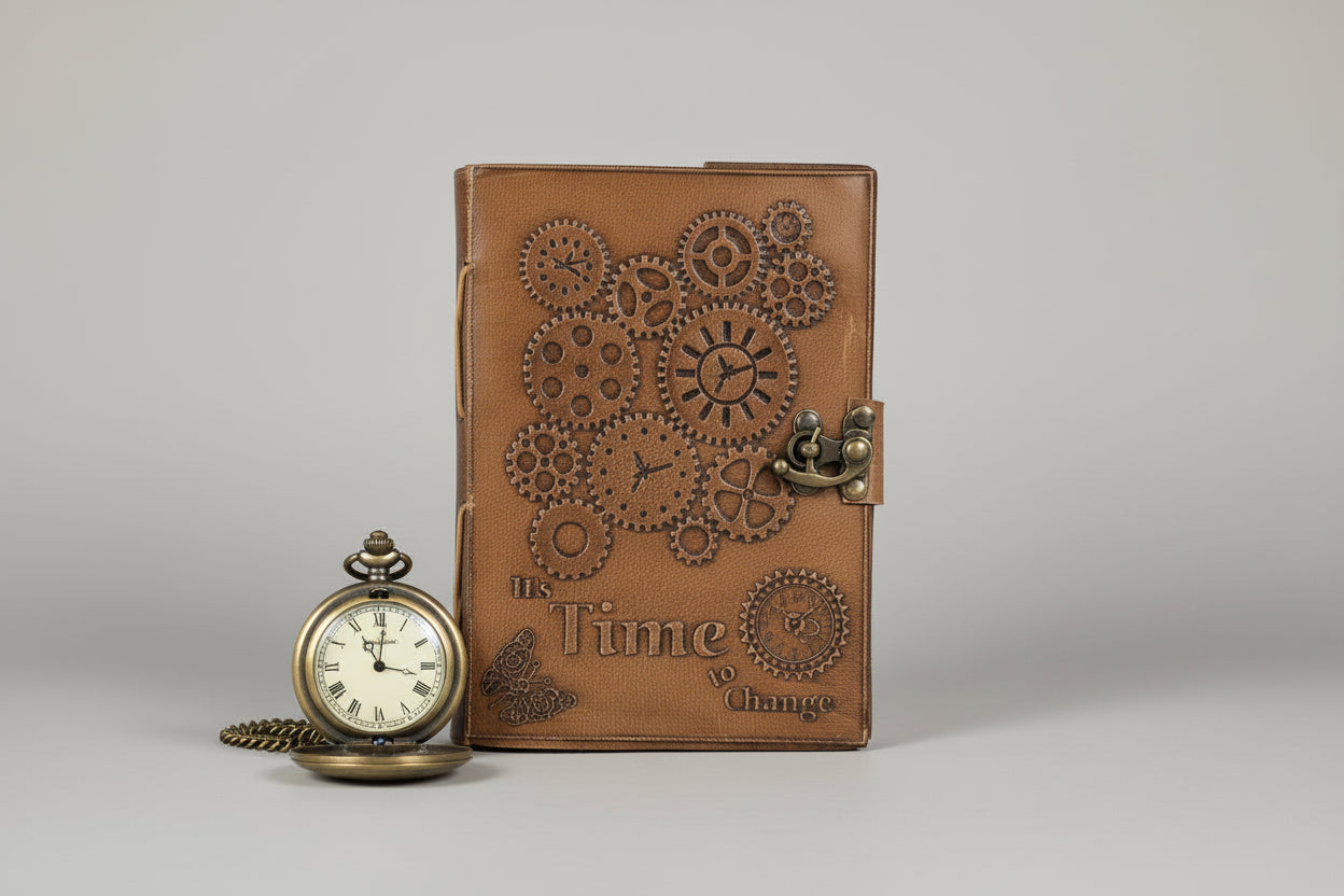 Time Embossed Leather Journal