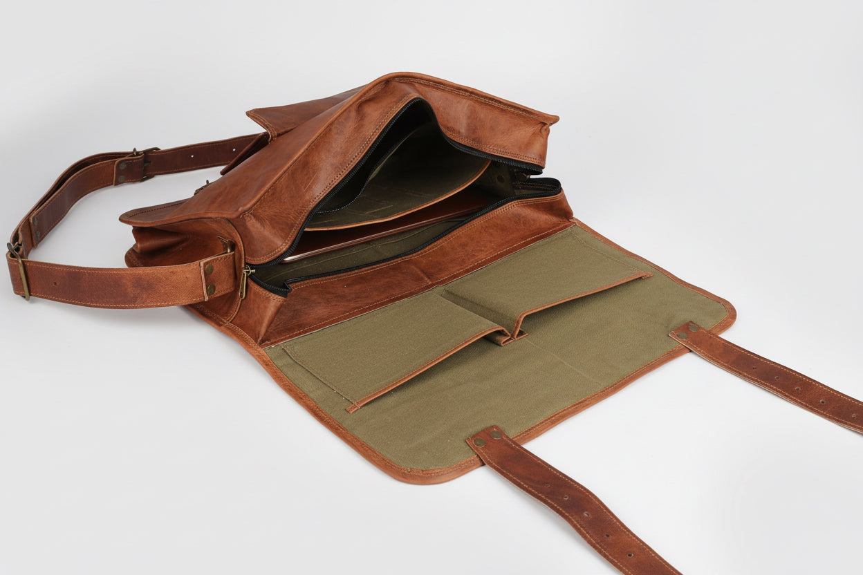 Leather Laptop Satchel Messenger Bag
