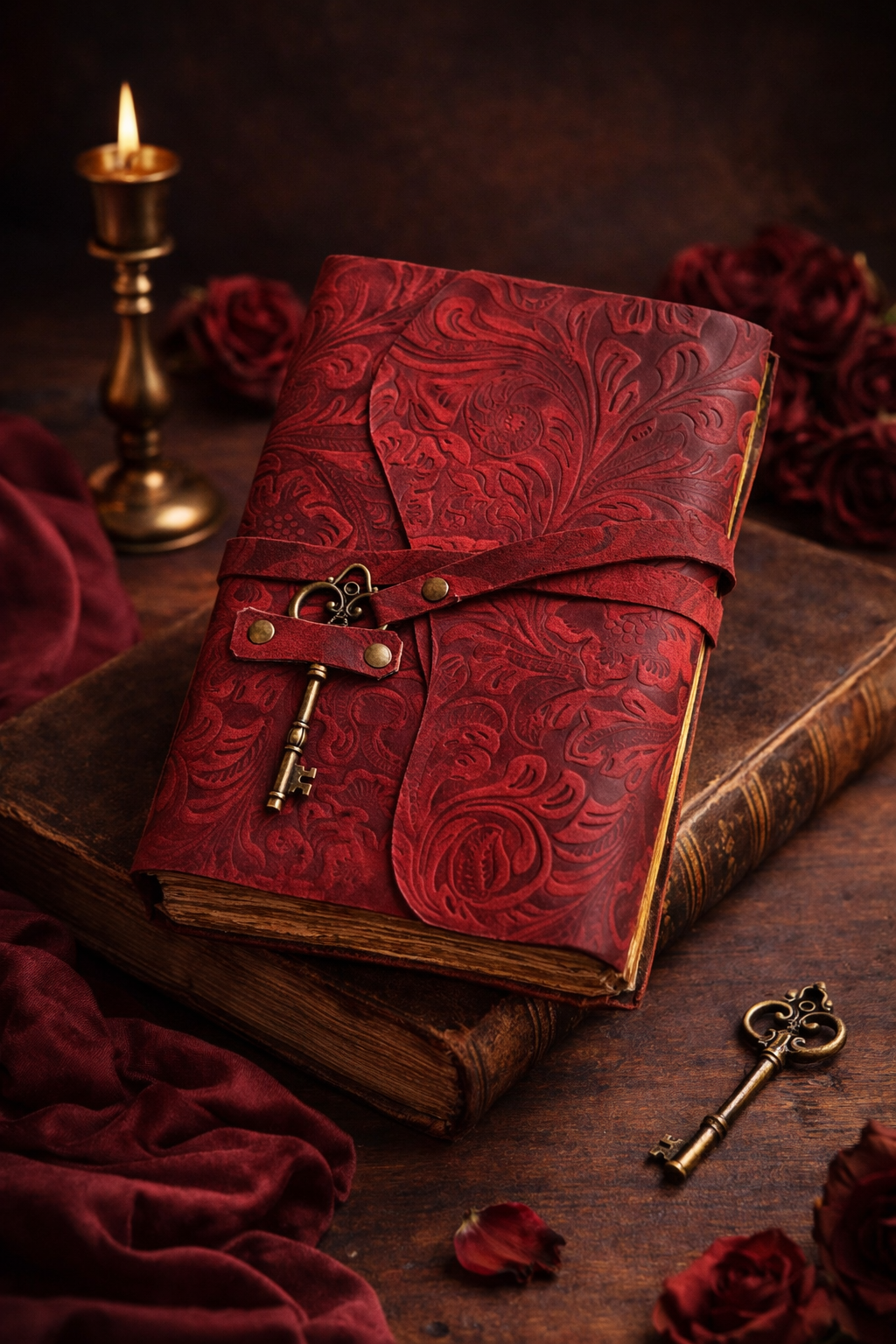 Flower Embossed Deckle Leather Journal