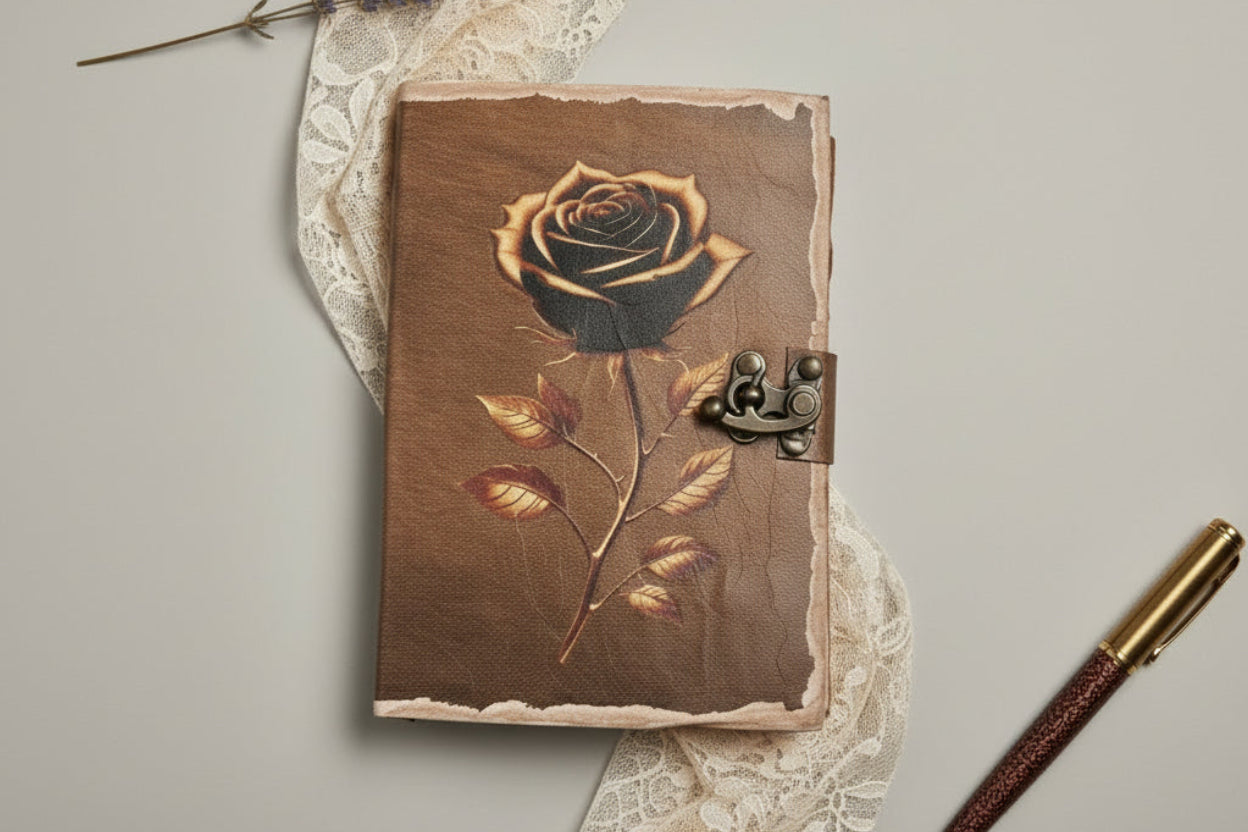 Rose Deckle Leather Journal