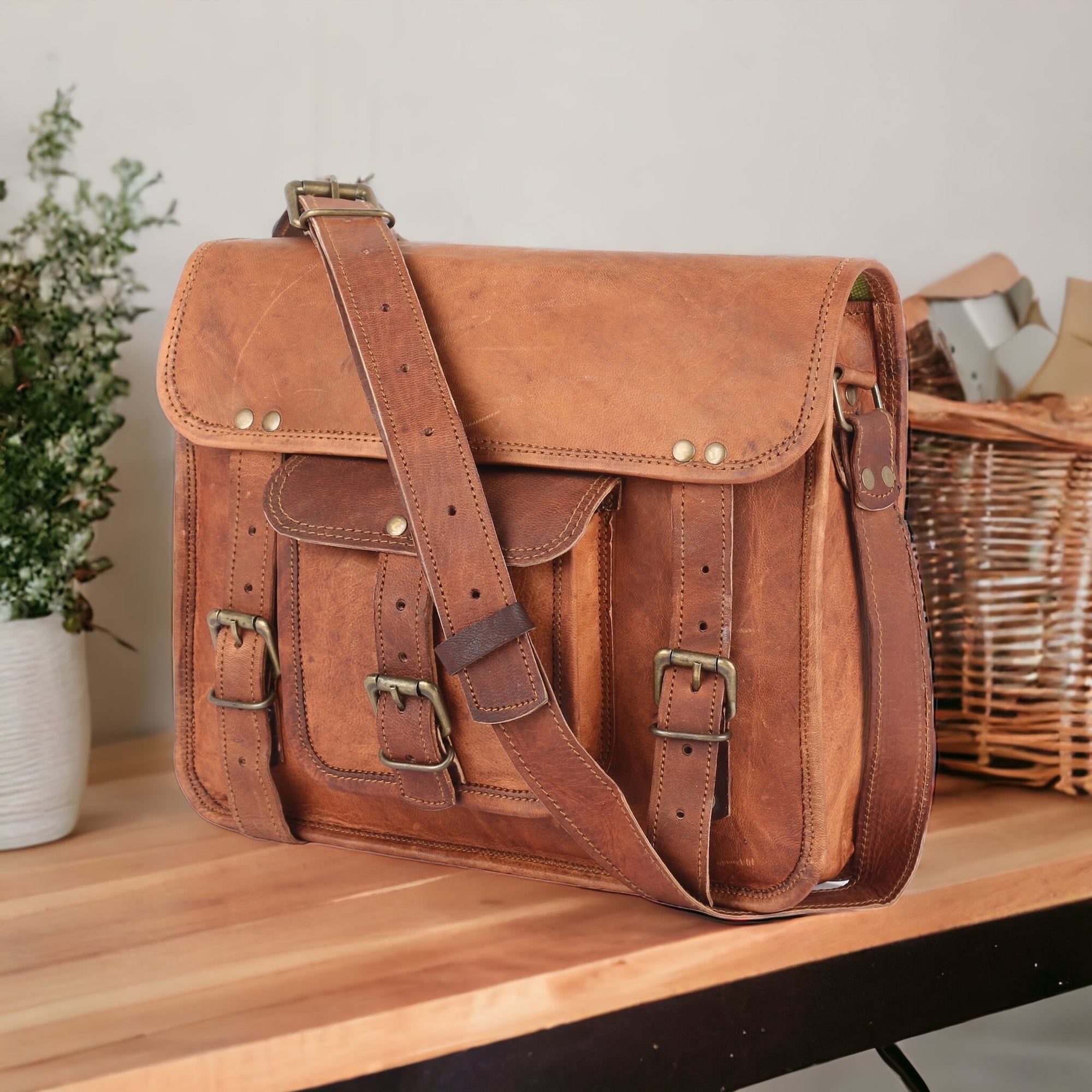 Genuine leather on sale satchel