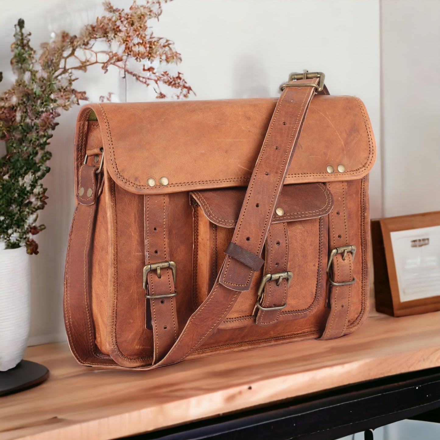 Genuine Leather Satchel Messenger Bag