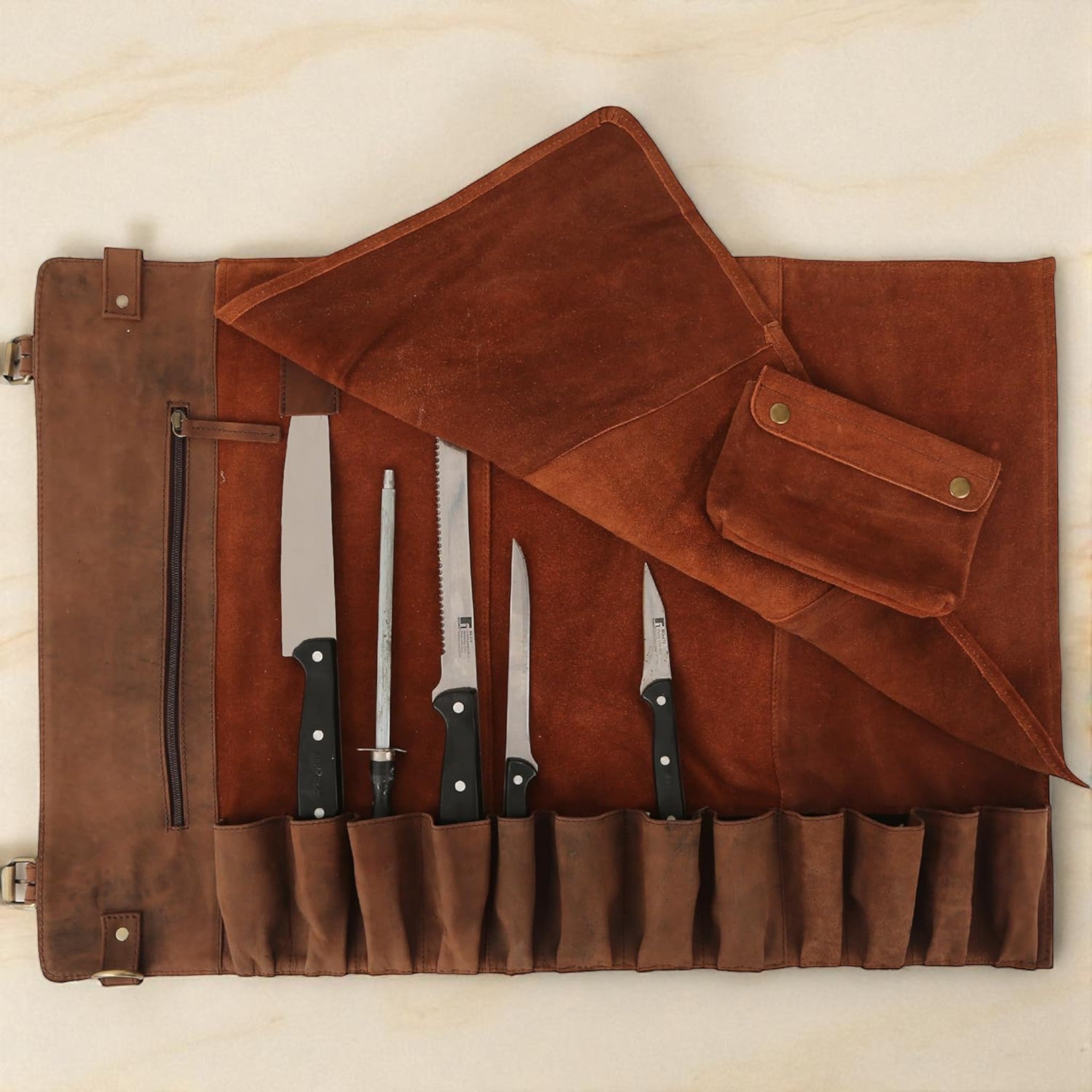 Buffalo Leather Chef's Knife Roll Set