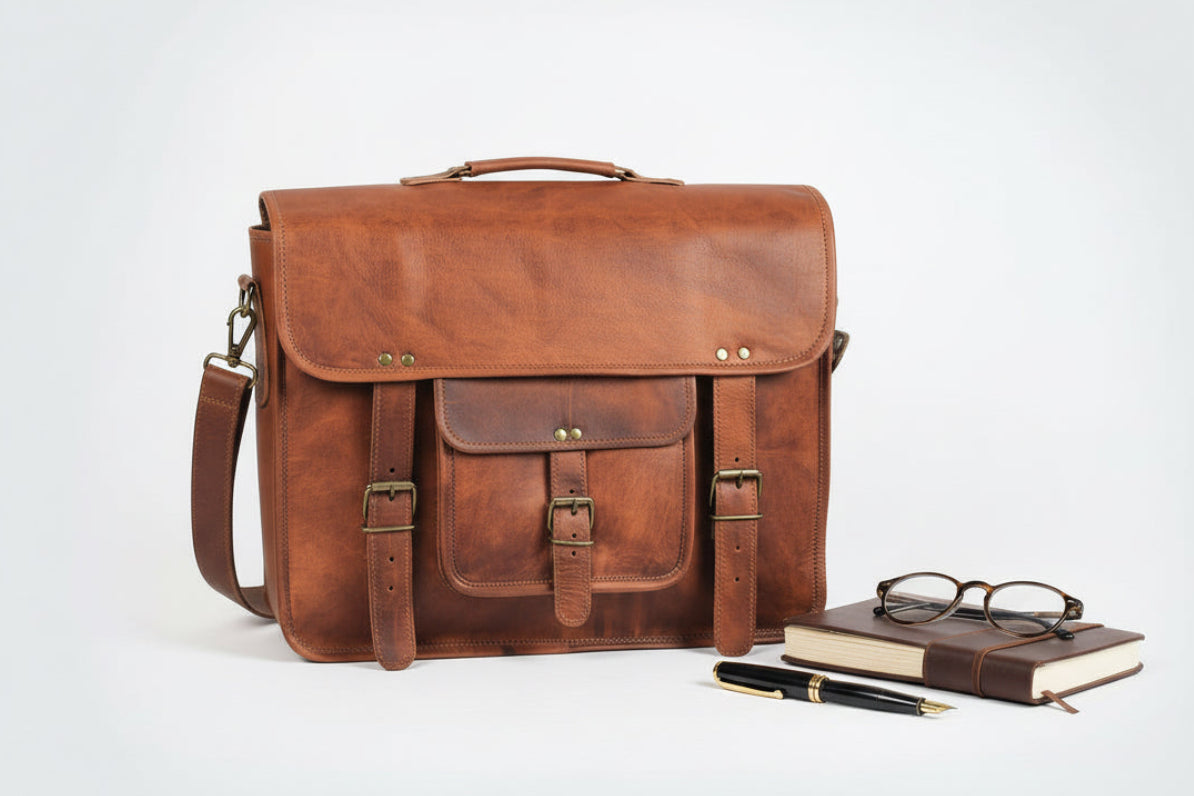 Leather Laptop Satchel Messenger Bag