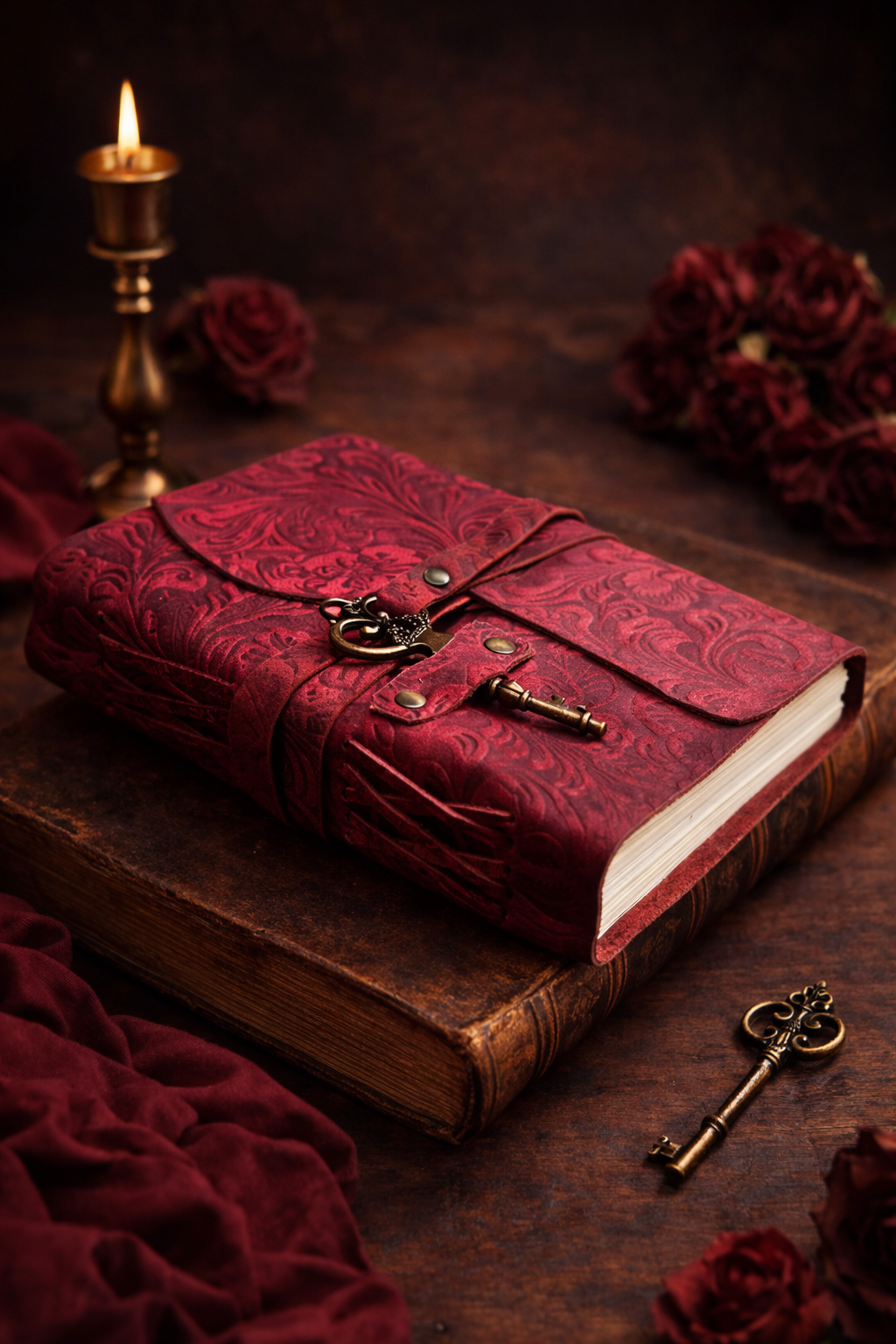 Flower Embossed Deckle Leather Journal