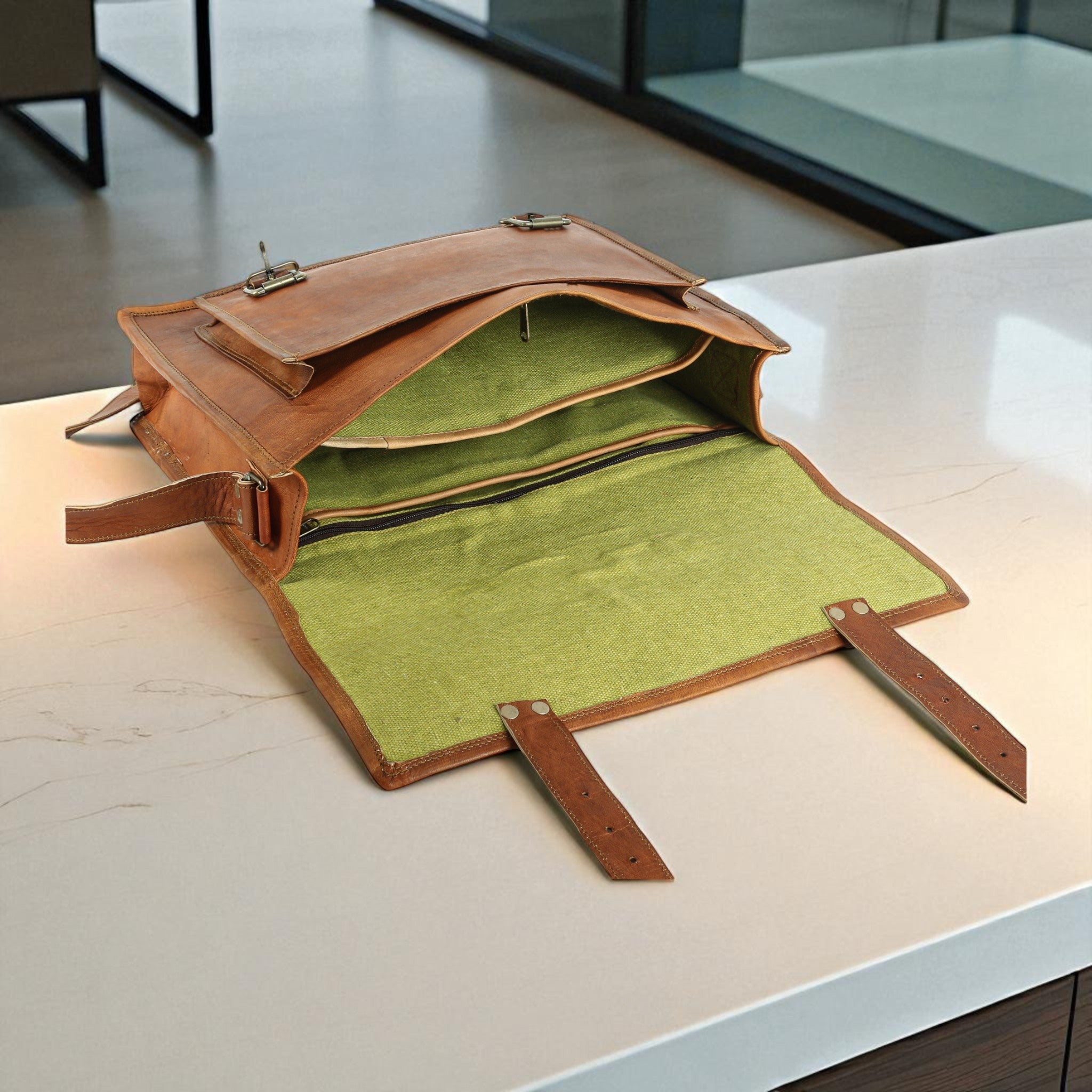 Full Grain Leather Laptop Satchel Messenger Bag