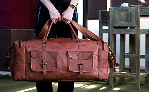 Genuine Leather Weekender Travel Duffle Bag Large Size