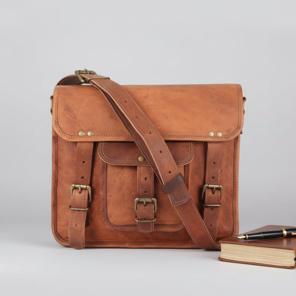 Genuine Leather Satchel Messenger Bag - VintageVilla.co.nz