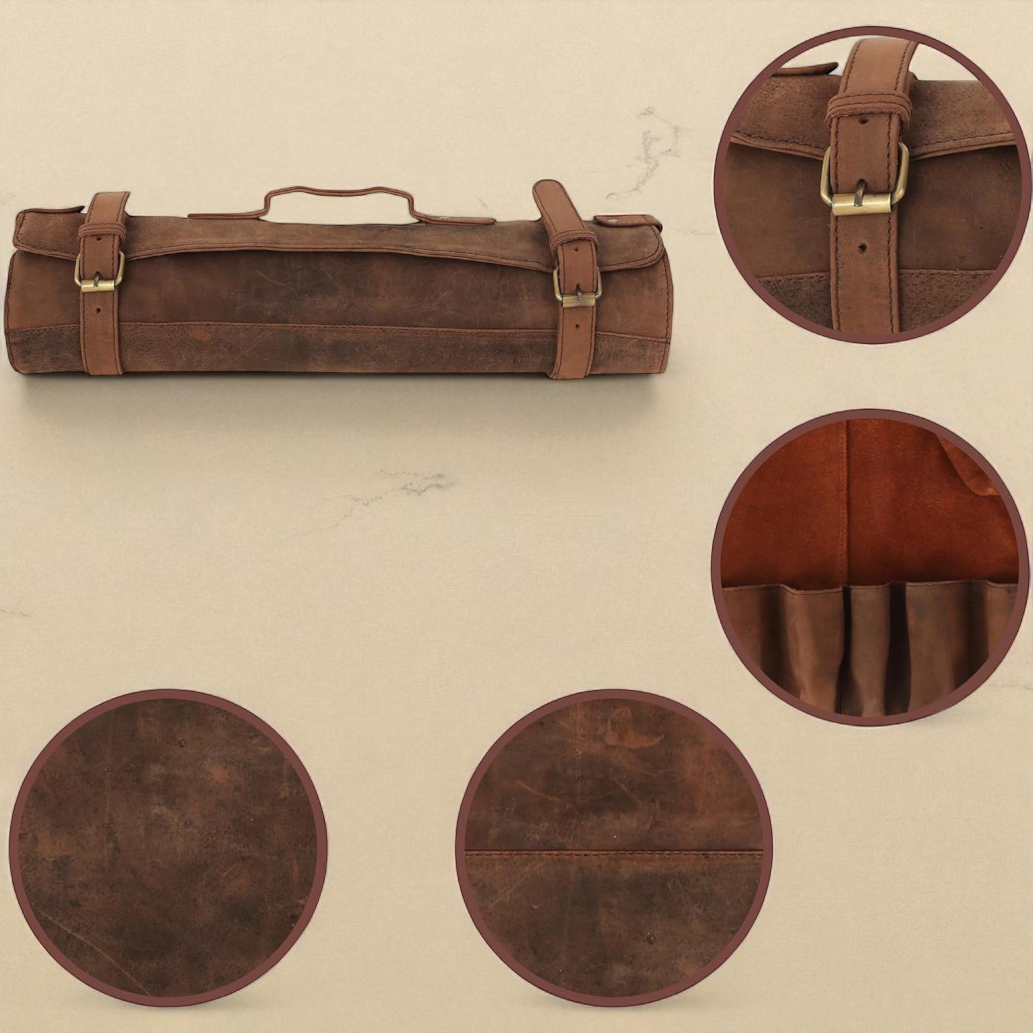 Buffalo Leather Chef's Knife Roll Set