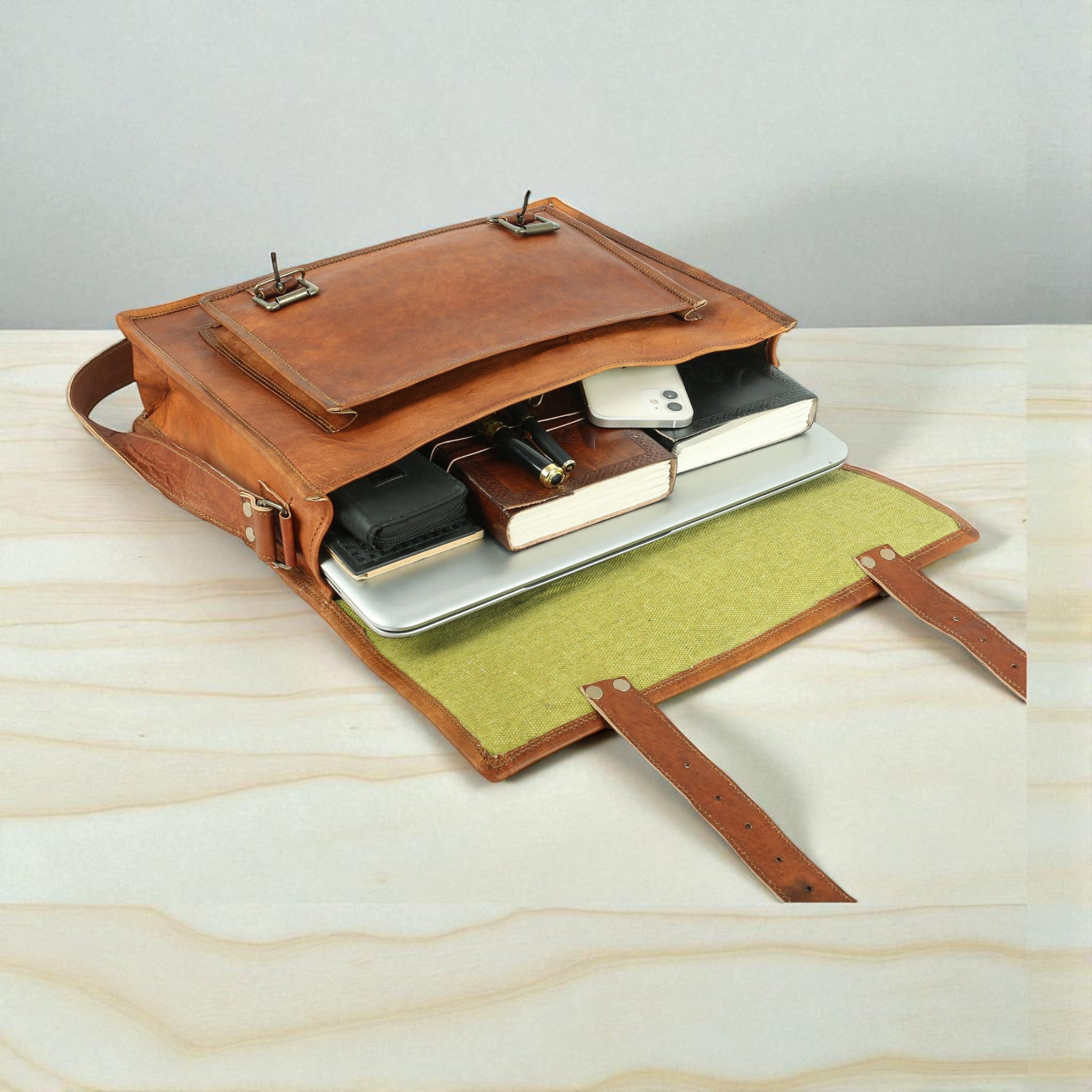 Full Grain Leather Laptop Satchel Messenger Bag