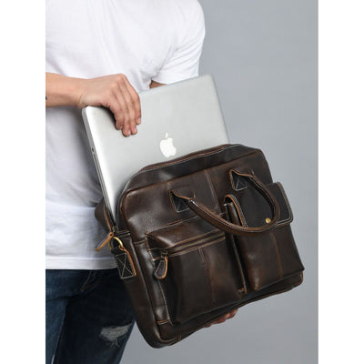 Genuine Leather Cowhide Leather Satchel Laptop Bag