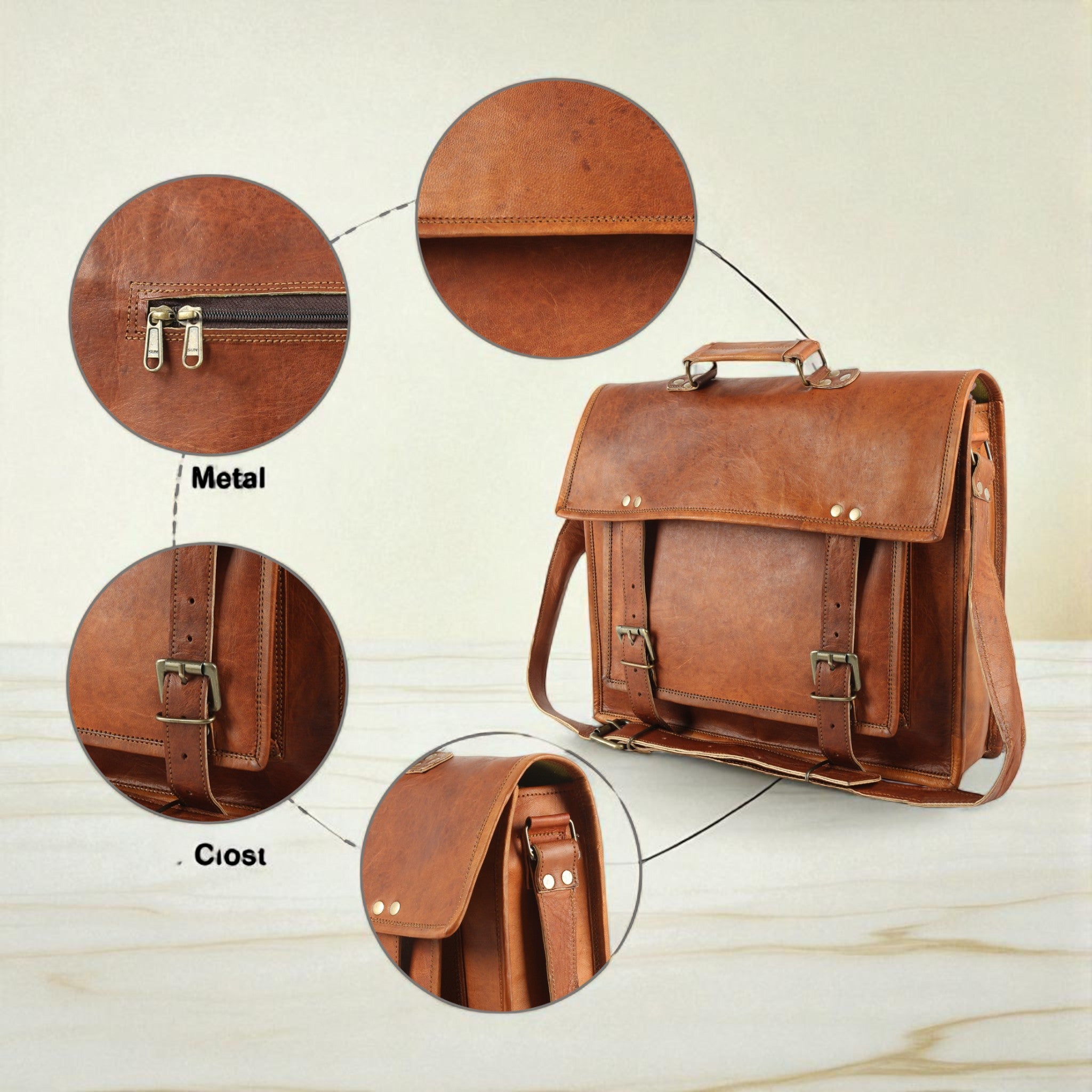 Full Grain Leather Laptop Satchel Messenger Bag