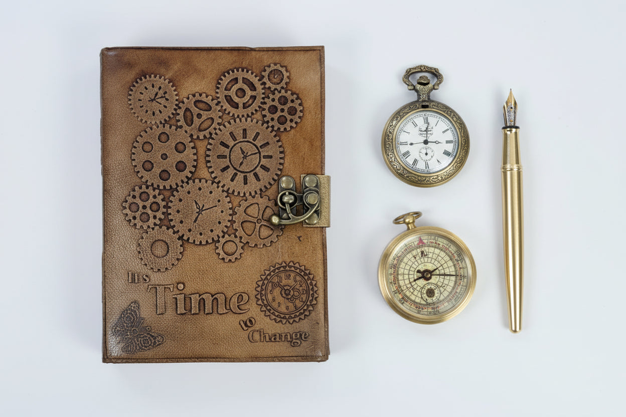 Time Embossed Leather Journal