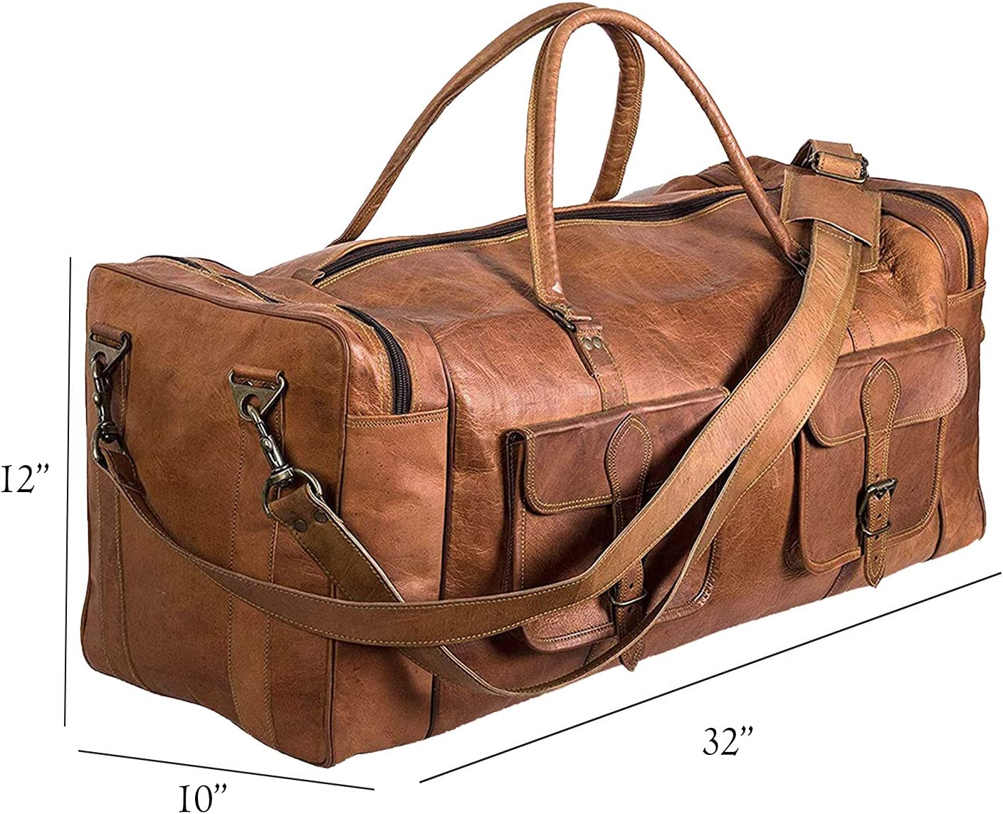 Genuine Leather Weekender Travel Duffle Bag Large Size