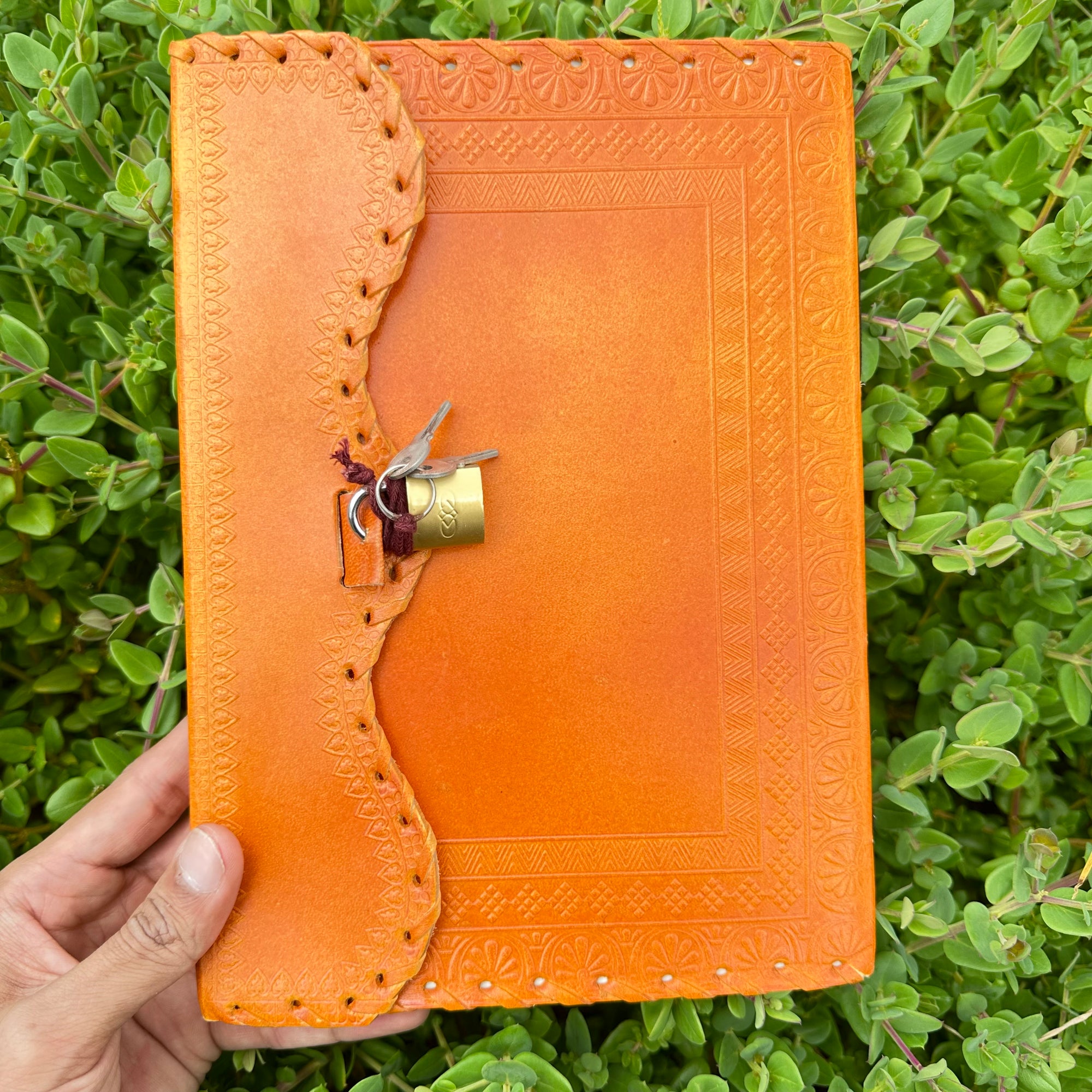 Handmade Leather Writing Orange Leather Journal VintageVilla.co.nz