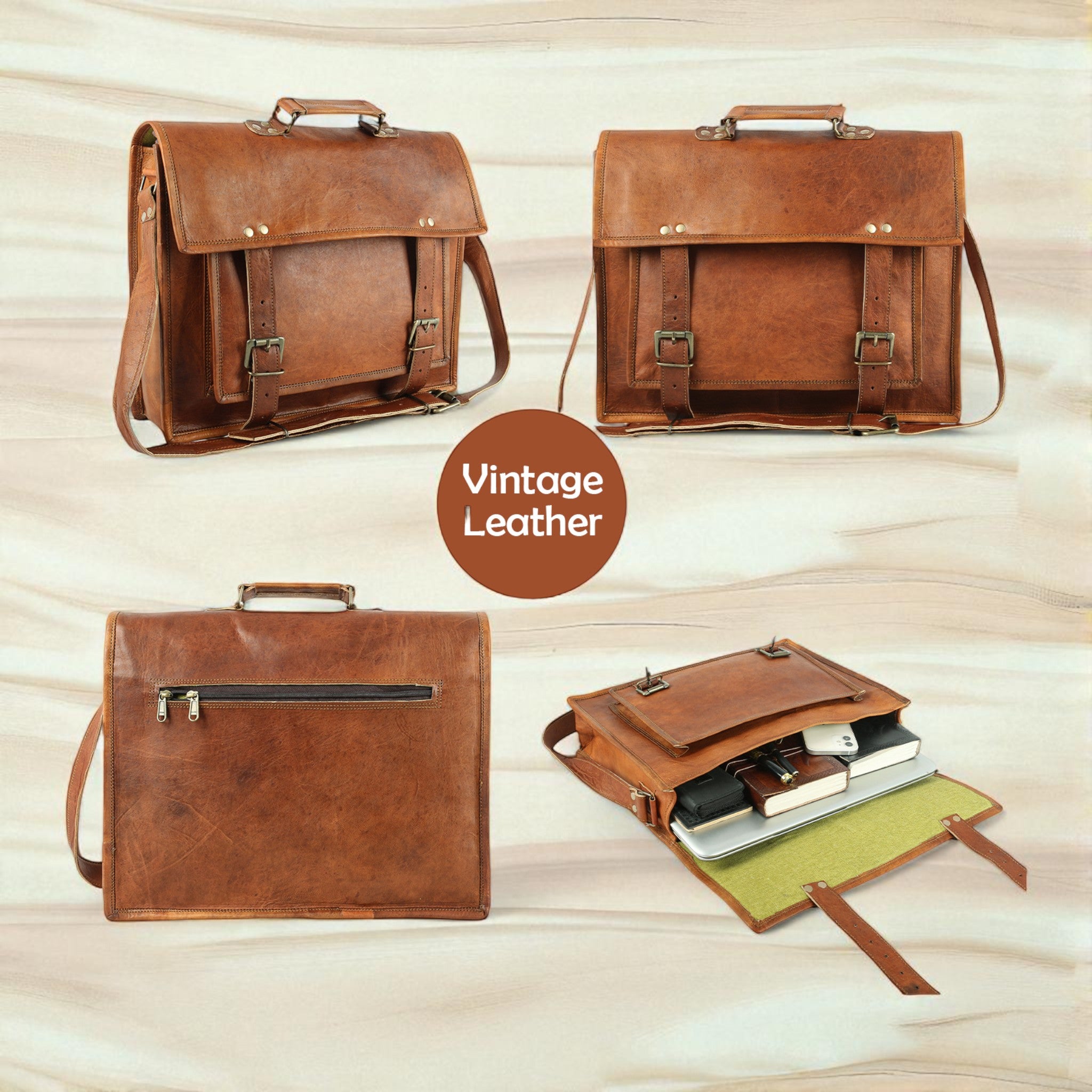 Full Grain Leather Laptop Satchel Messenger Bag