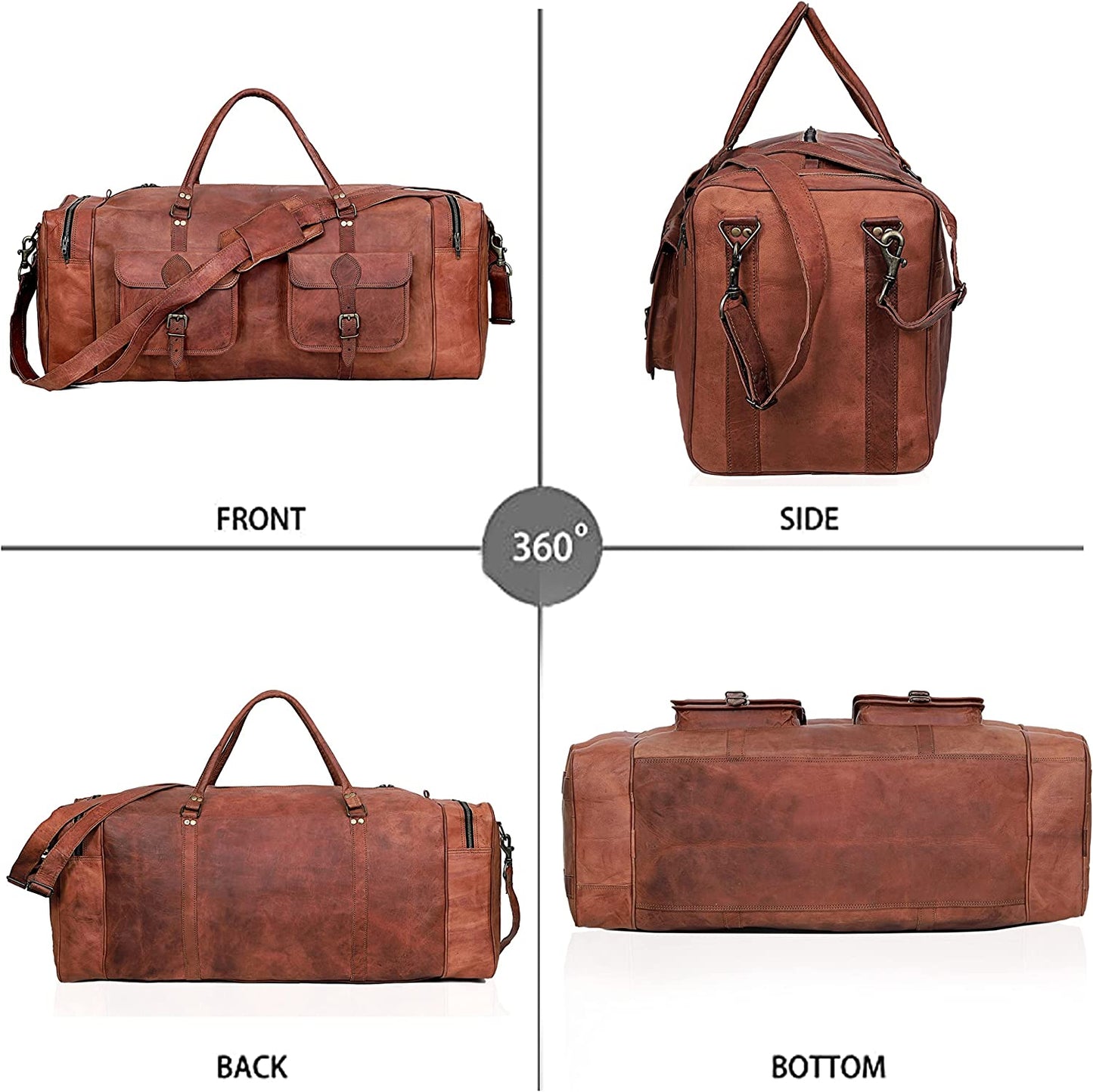 Genuine Leather Weekender Travel Duffle Bag Large Size