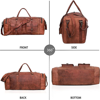 Genuine Leather Weekender Travel Duffle Bag Large Size
