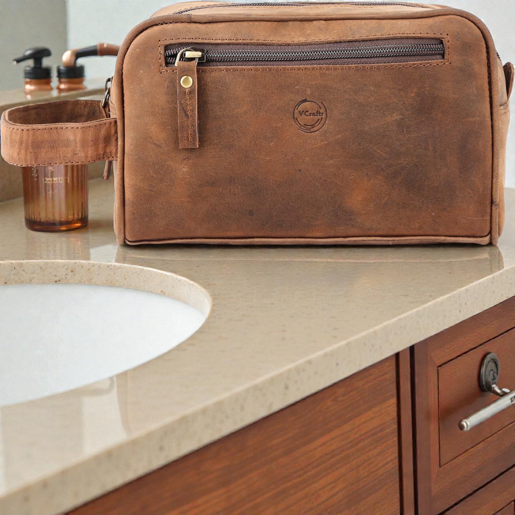 Unisex Buffalo Leather Toiletries Pouch