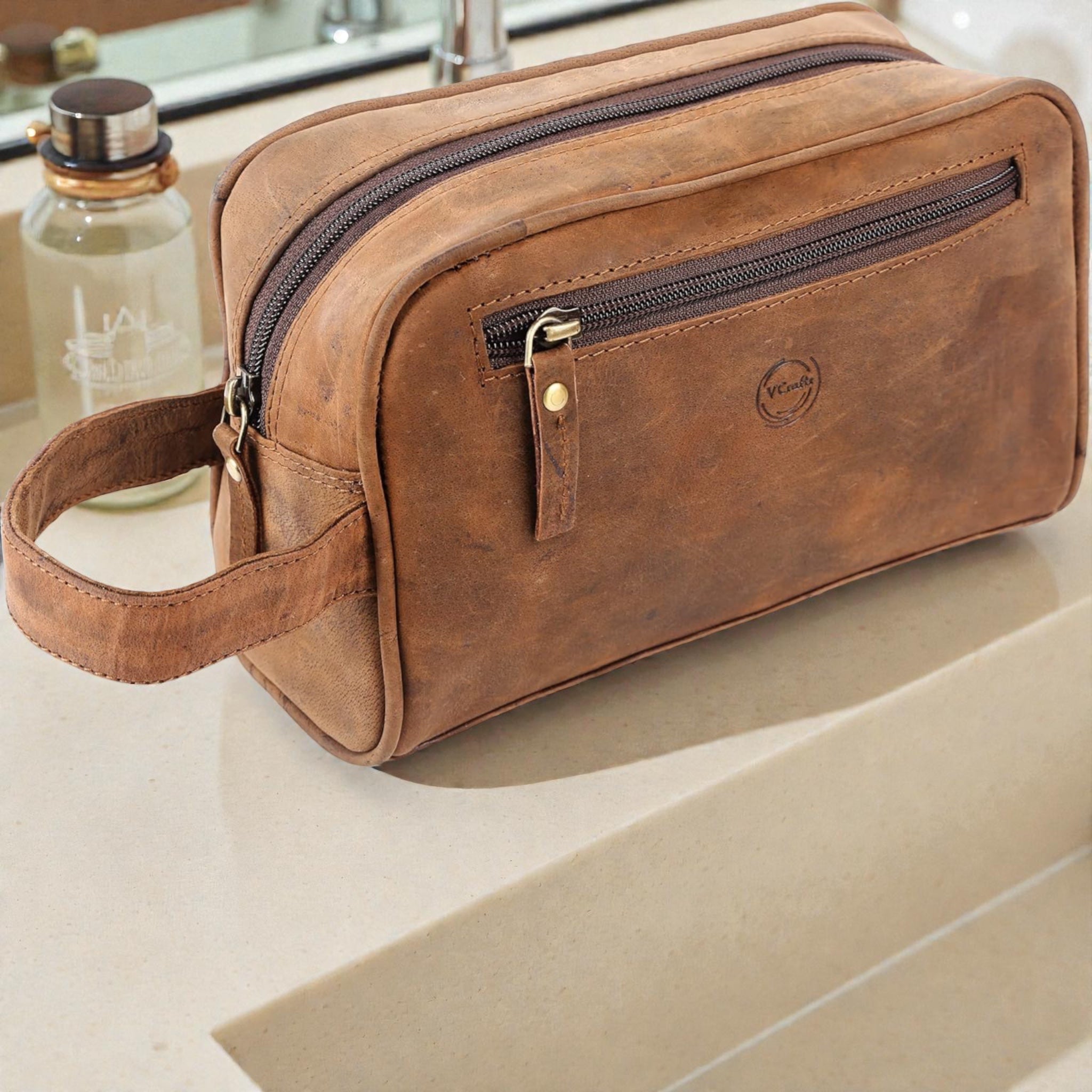 Unisex Buffalo Leather Toiletries Pouch