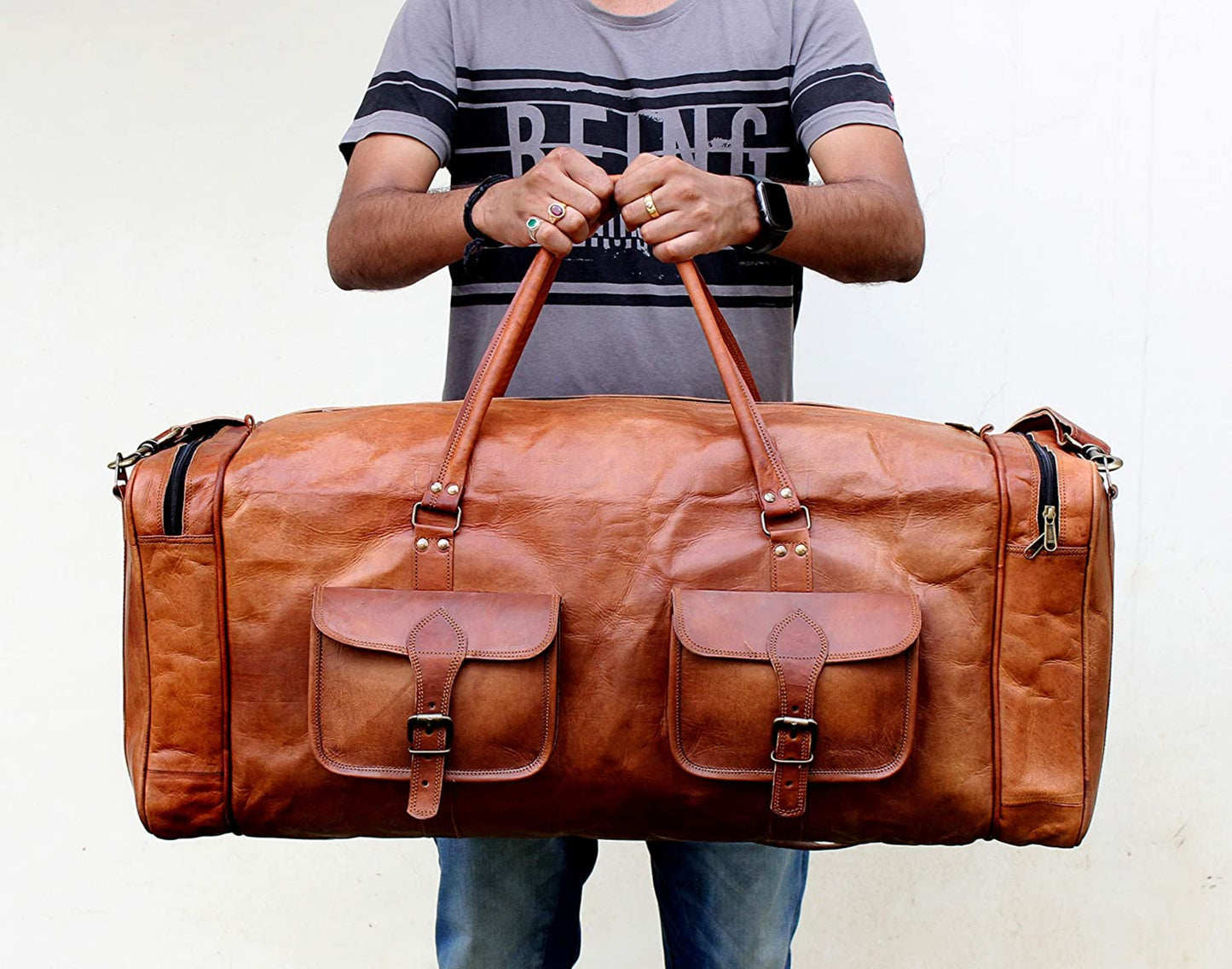 Genuine Leather Weekender Travel Duffle Bag Large Size