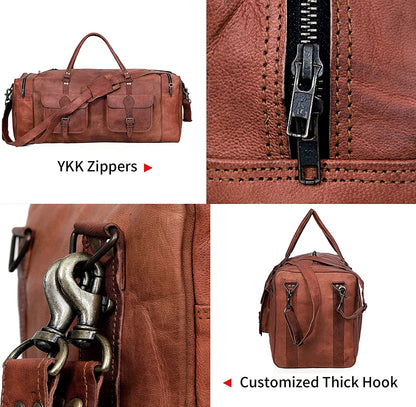 Genuine Leather Weekender Travel Duffle Bag Large Size