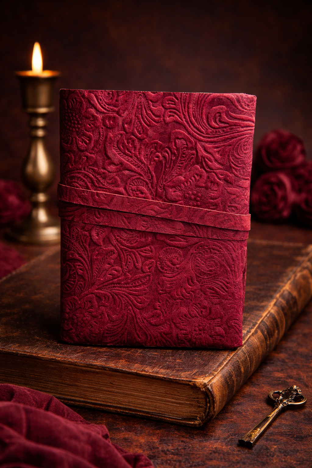 Flower Embossed Deckle Leather Journal