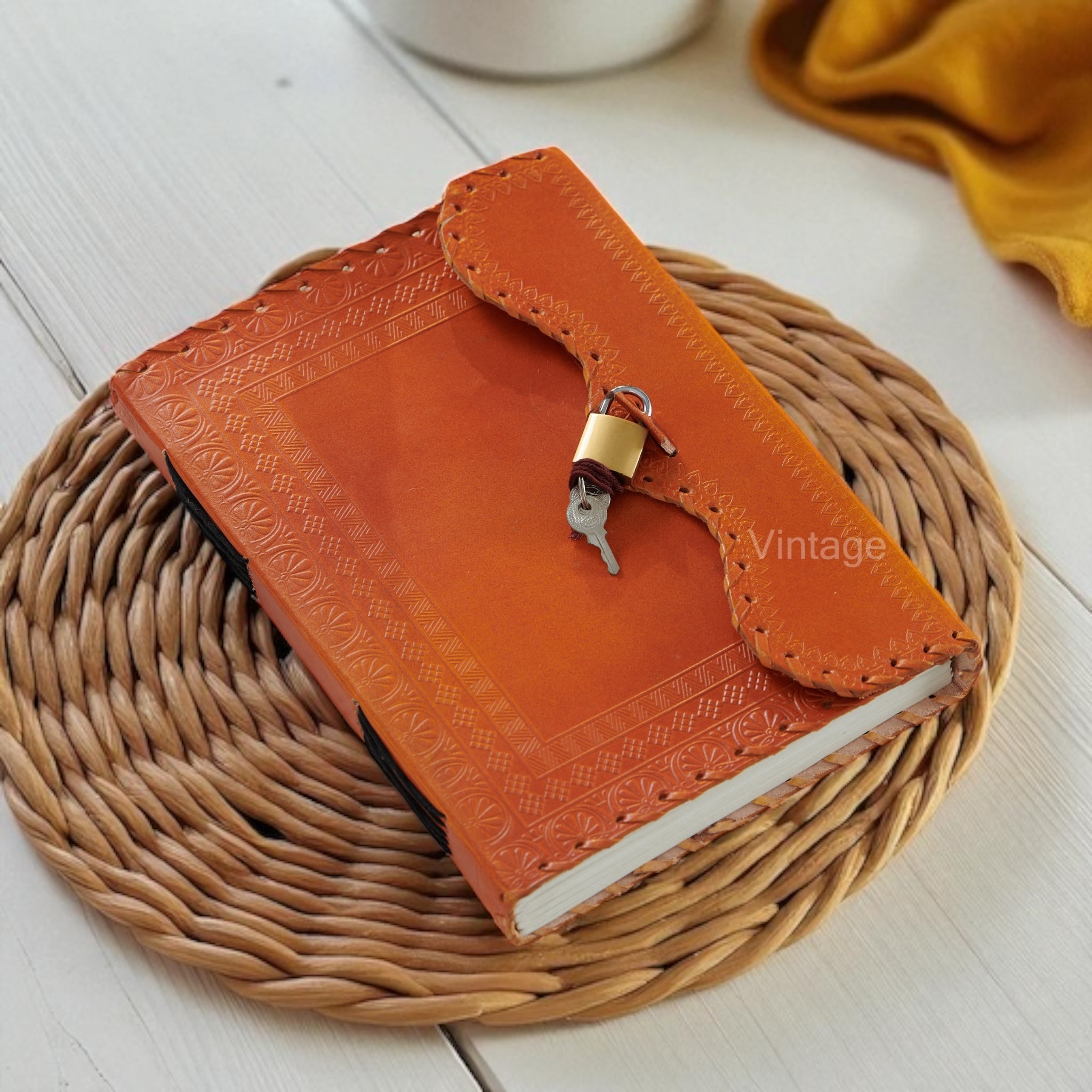 Handmade Leather Writing Orange Leather Journal