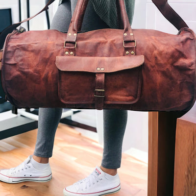 Genuine Leather Weekender Travel Duffle Bag