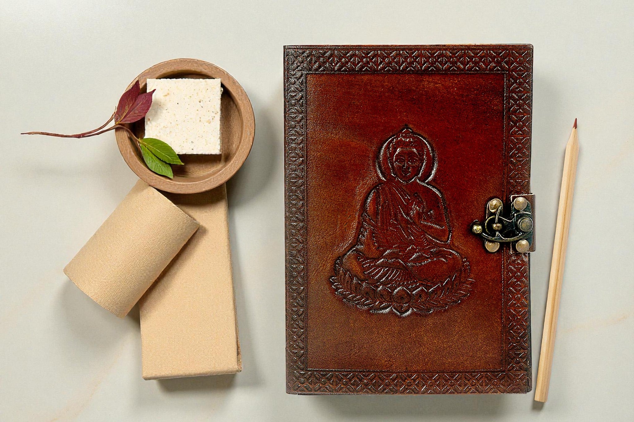 Buddha Writing Leather Journal