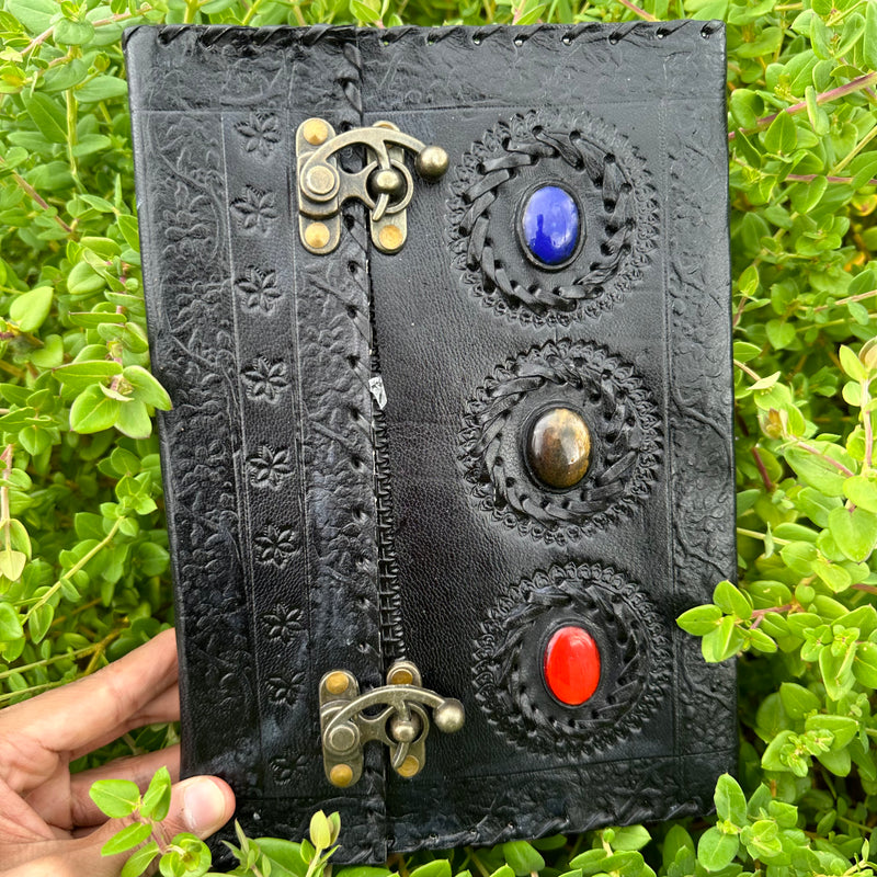 Black Three Stone Chakra Leather Journal