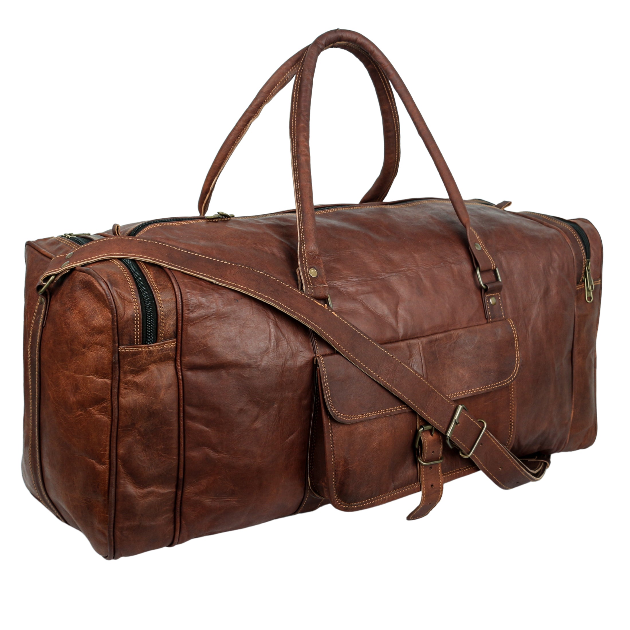 Leather Weekender Travel Duffle Bag