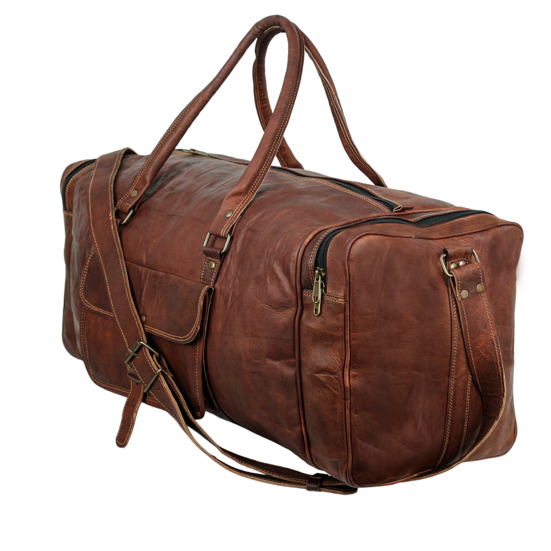 Leather Weekender Travel Duffle Bag