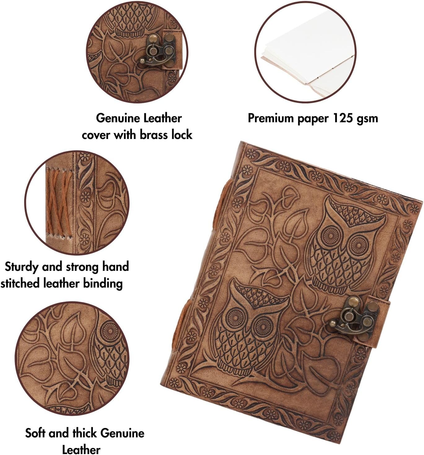 Handmade Leather Owl Embossed Journal