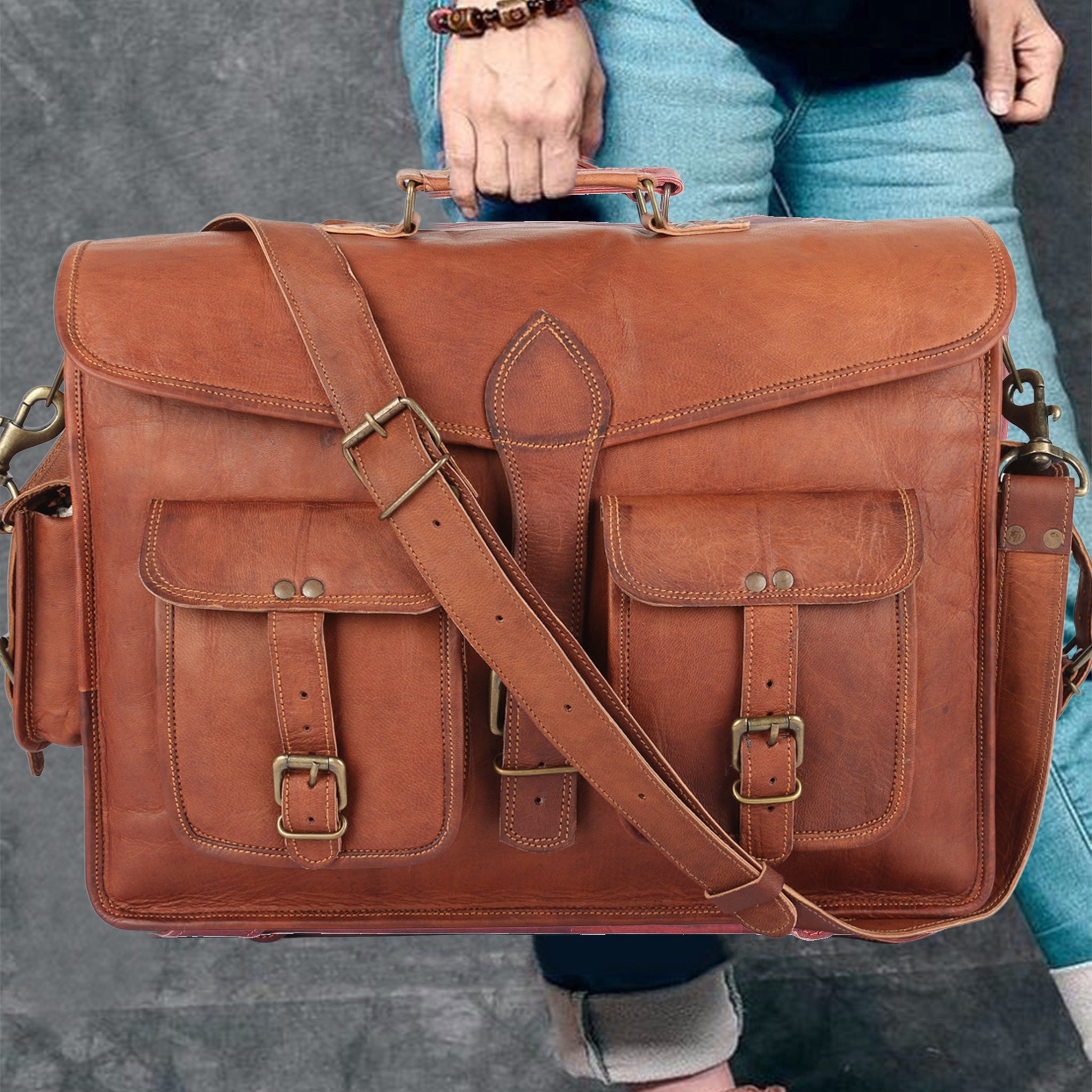 Handmade Leather Satchel Laptop Messenger Bag