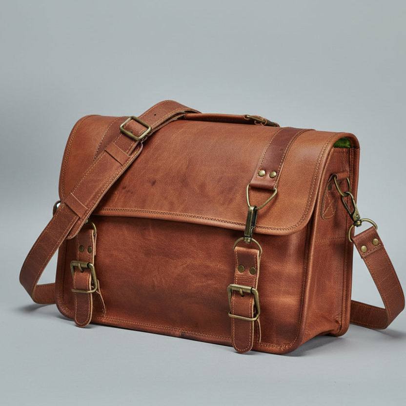 Handmade Leather Clip Satchel Bag + FREE Leather Pouch