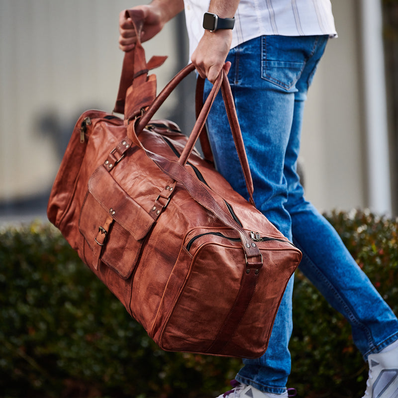 Genuine Leather Weekender Travel Duffle Bag