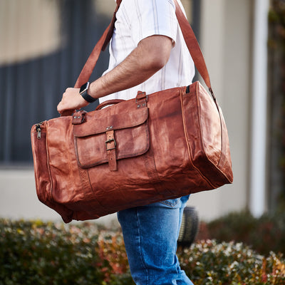 Genuine Leather Weekender Travel Duffle Bag