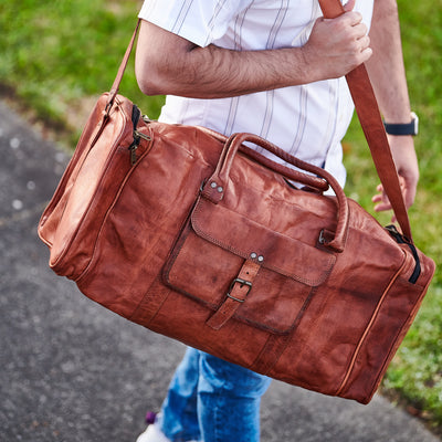 Genuine Leather Weekender Travel Duffle Bag