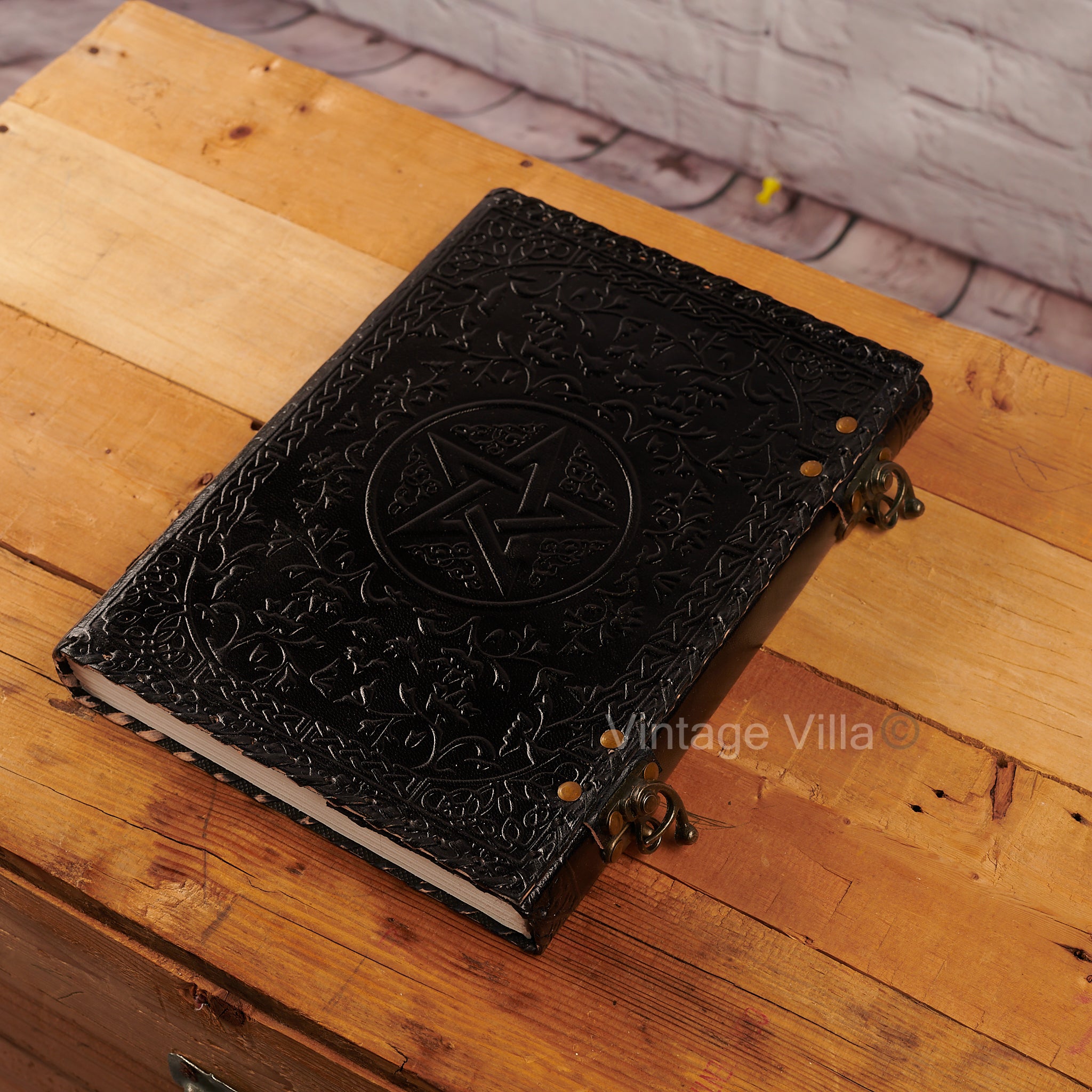 Star Embossed Design Handmade Leather Journal