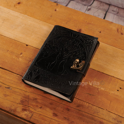 Black wolf leather journal