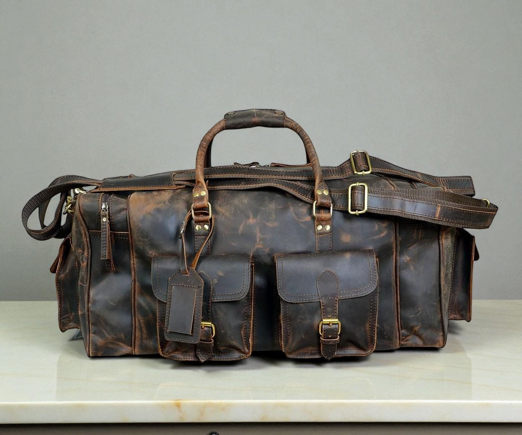 Full Grain Leather Weekender Duffle Bag