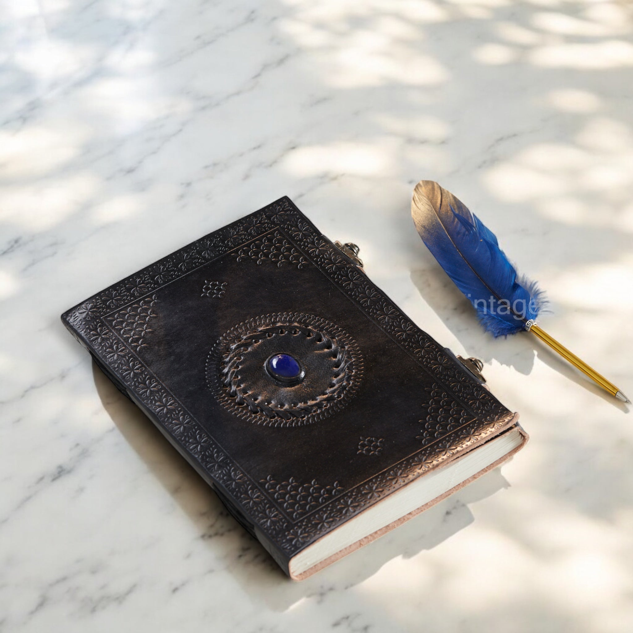 Black Blue Stone Leather Journal