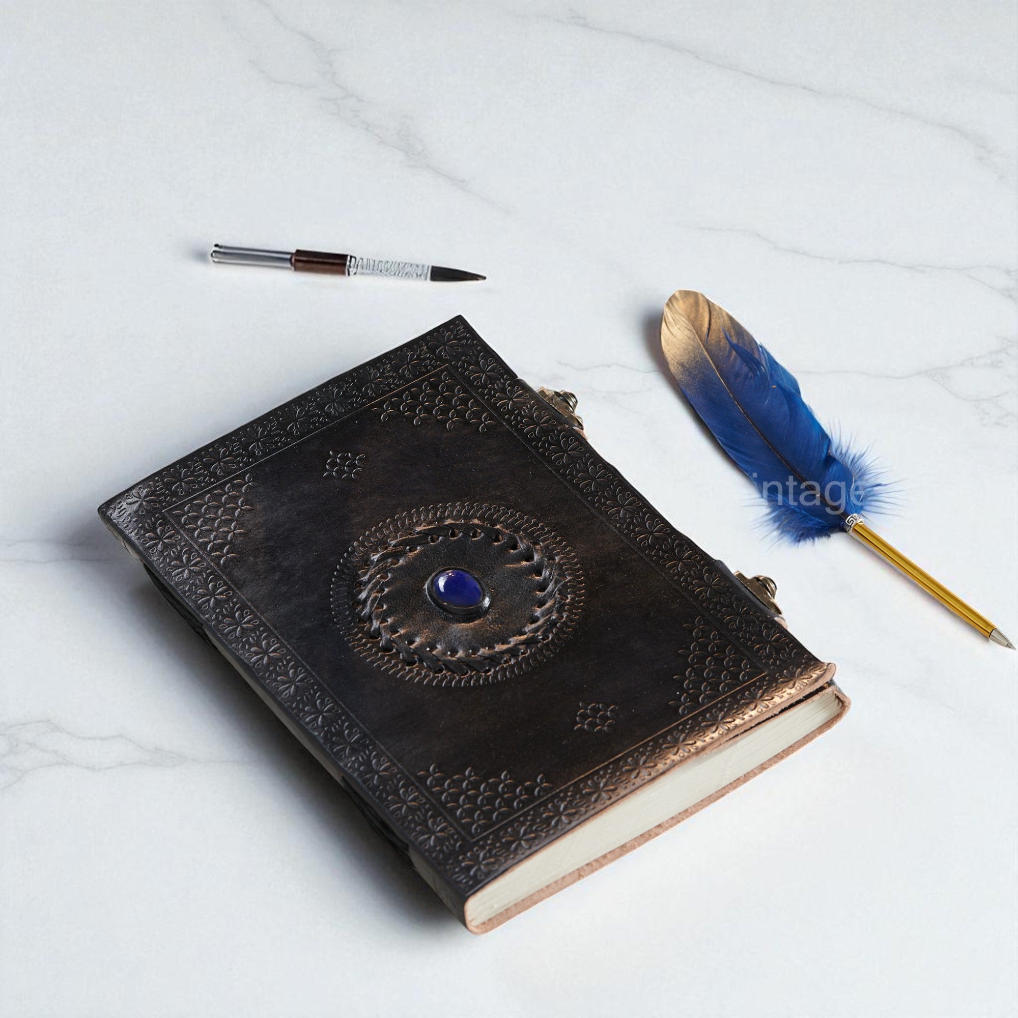 Black Blue Stone Leather Journal