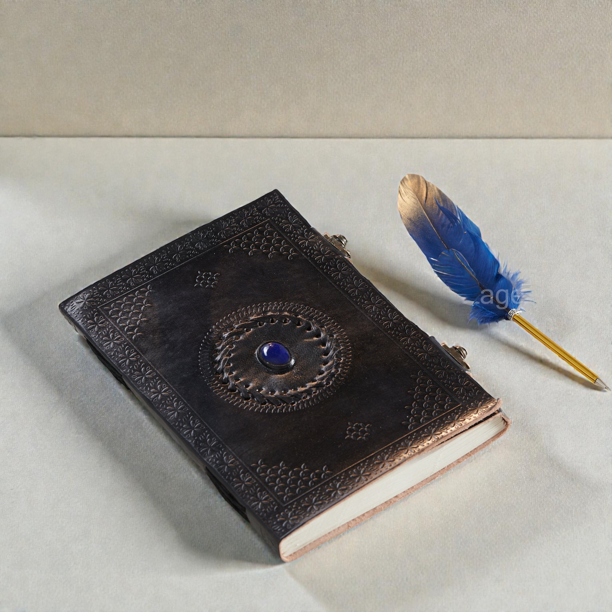 Black Blue Stone Leather Journal