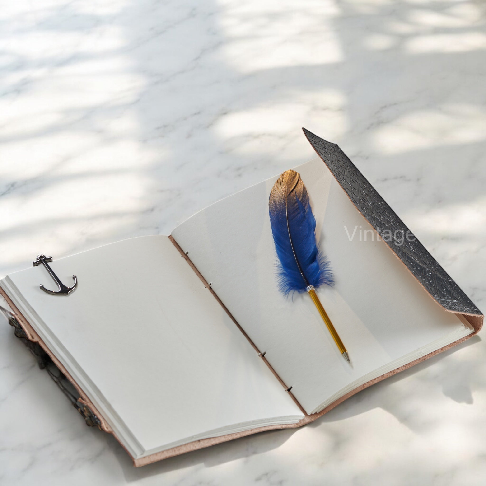 Black Blue Stone Leather Journal
